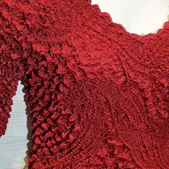 Magic Scarf Dark Brick Red Stretch Bubble Crinkle Y2K Shirt One Size Party Fun - Picture 3 of 8